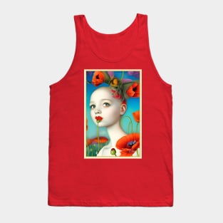 Pop Surrealism Painting of flowers California Poppy girl botanical floral poppies Tank Top